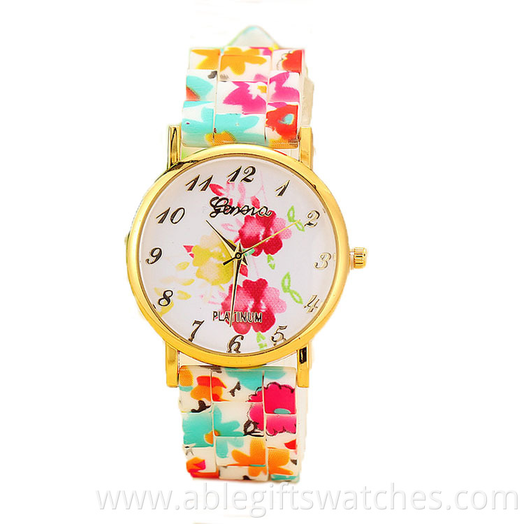 Geneva Flower Pringting Watch